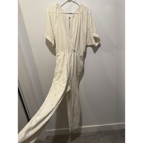 Anthropologie Feather Bone S Soleil Belted Jumpsuit no belt Metallic stripe - Picture 3 of 5